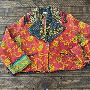Joshi Rare Vintage Boho Floral Print Buttoned Quilted Cotton Jacket Size 2